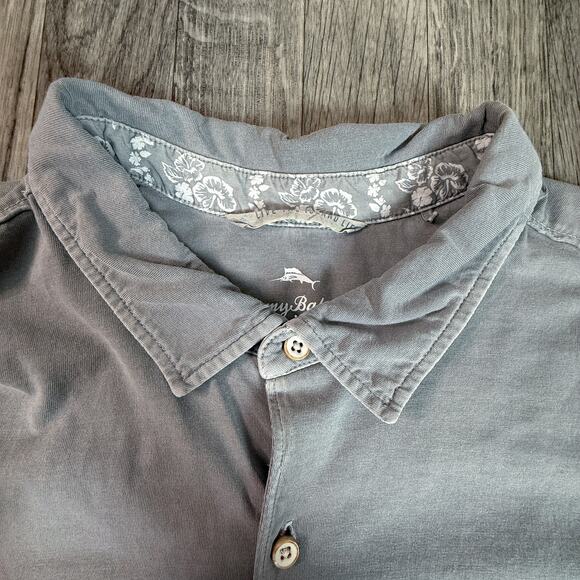 Tommy Bahama Pima Cotton Polo Button Shirt Gray XXL Made in Peru Island Style - Picture 4 of 6